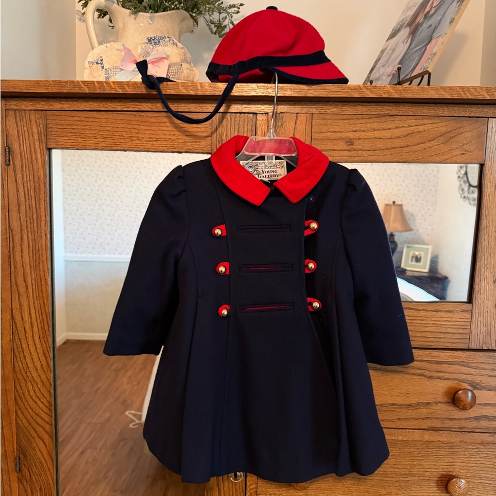 Young Gallery Red and Navy Vintage 3T Coat & Hat